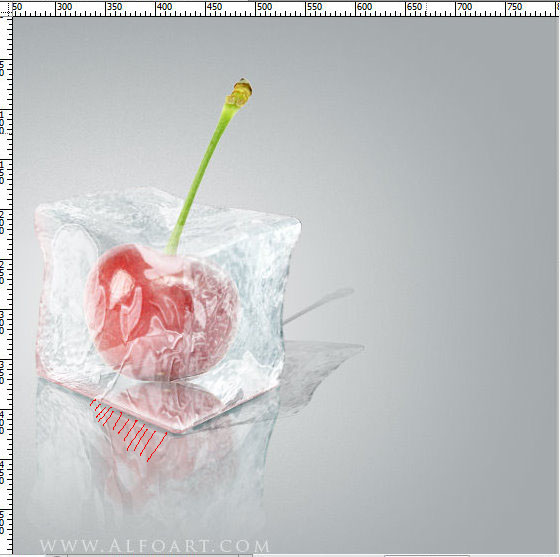 Ice cube 3D photoshop tools tutorial. 3D scene ice cube and cherry inside, ice txture effect in photoshop, ice reflection, 3D rendering, 3D light effects, realistic ice effectt, winterphotoshop  ideas